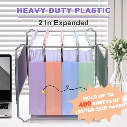 5 Pack Pastel Plastic Hanging File Folders, 2" Expansion Letter Size