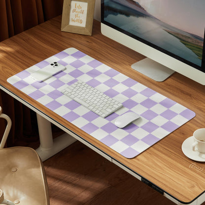 Ohocut Checkered Desk Mat, 31.5" x 15.7" Large Cute Beige Khaki Aesthetic Retro Accessories, PU Leather Computer Laptop Desk Mat Mouse Keyboard Pad, Desk Writing Makeup Mat for Vanity/Work/Home Decor