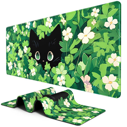 BOSOBO Extended Gaming Desk Mat, XXL Full Cover 31.5 x 11.8 Inches, Black Leopard Print