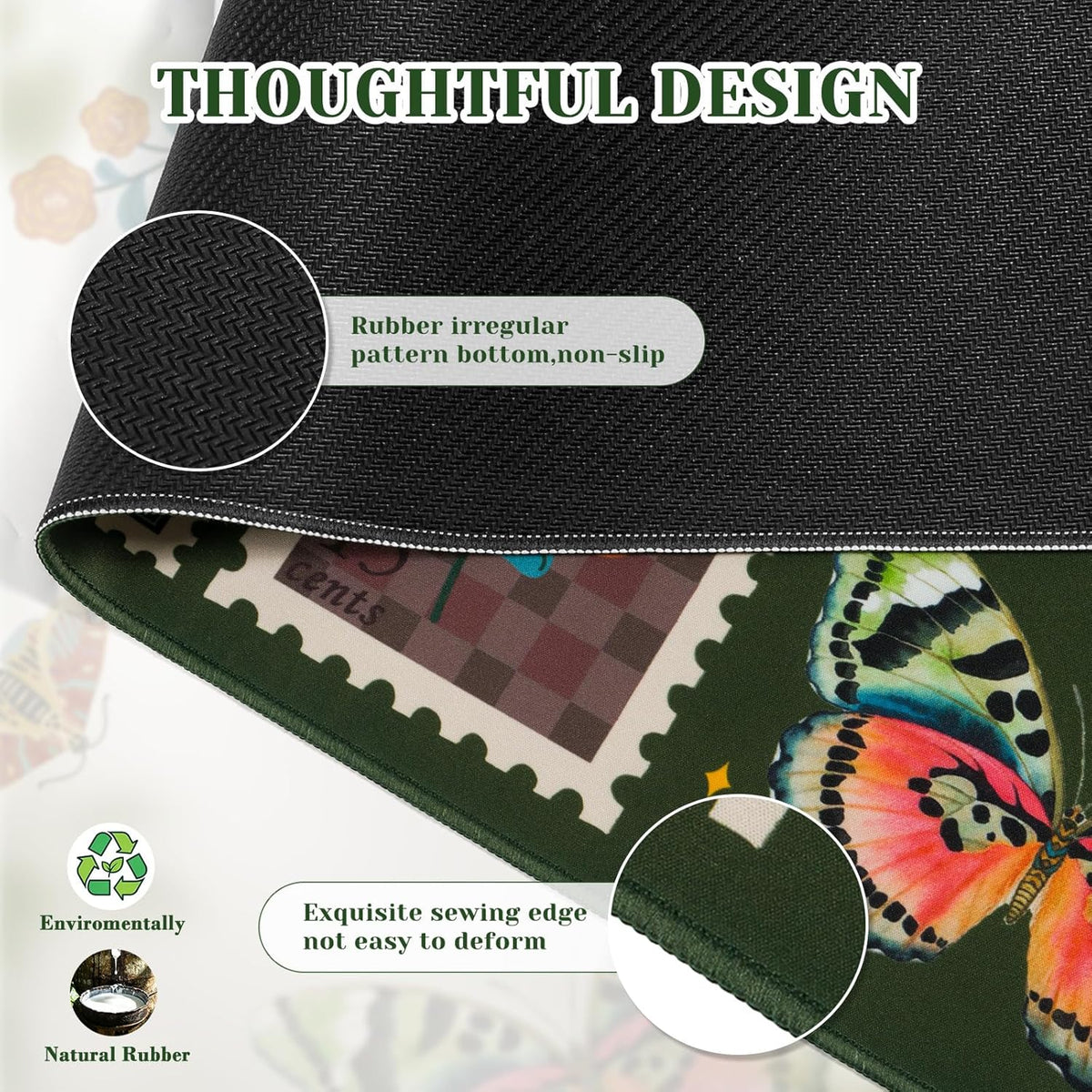 iCasso Vintage Desk Cover Mat, XXL Large Butterfly Mouse Pad, Olive Green