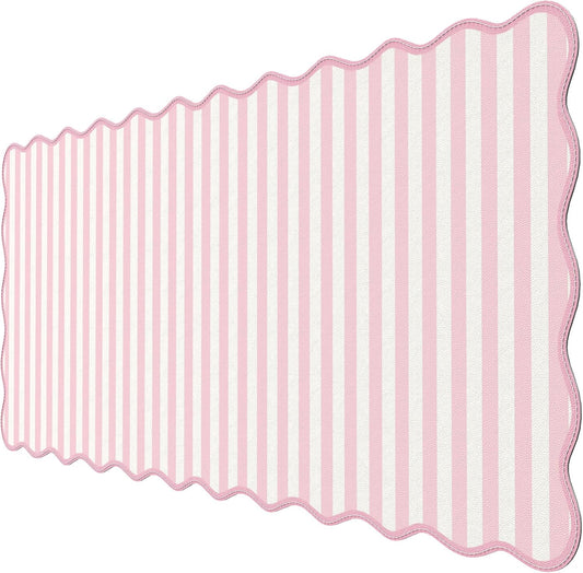 iCasso Cute Leather Desk Pad,Waterproof Scalloped Desk Mat for Women(Pink)