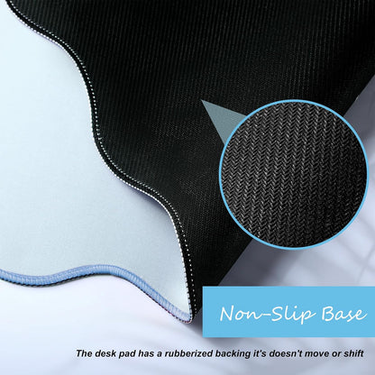 Hahafelt Large Scalloped Desk Mat Pad, Blue, 31.5 x 15.8 Inches
