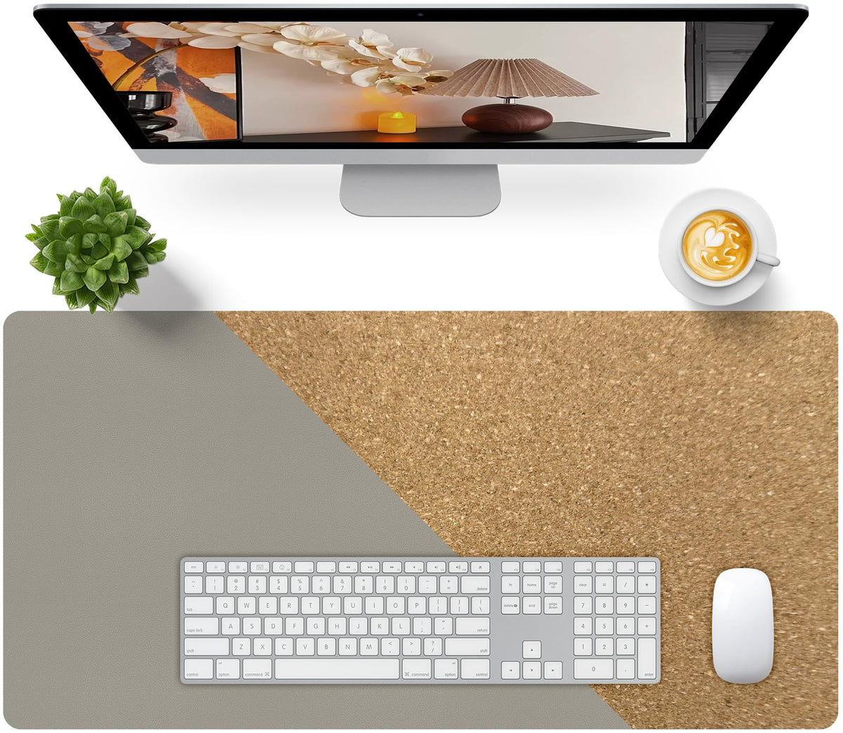 Leather Desk Pad, Mouse Pad, Non-Slip Desk Protector Mat, Leather Desk Blotter, Computer Desk Pad, Waterproof Desk Mat for Office Home Decor - Beige (31.5×15.7 Inches)
