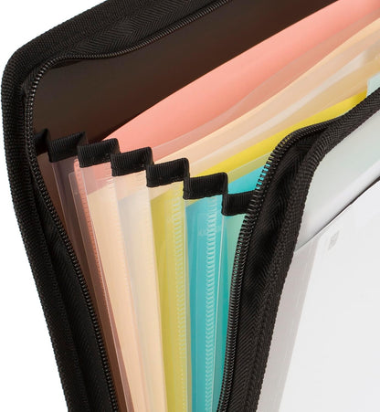Five Star Expanding File Organizer + Study App, 7-Pocket Accordian File Organizer, Zipper Closure, Holds 8-1/2" x 11" Paper, Black (350099A-ECM)