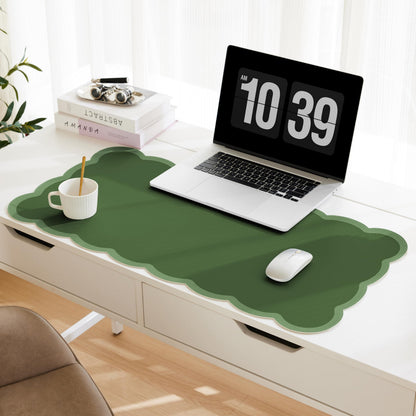 Scalloped Desk Mat, 31.5" x 15.7" Large Cute Aesthetic Desk Accessories, PU Leather Computer Laptop Desk Mouse Keyboard Pad, Desk Writing Mat for Vanity/Work/Home Decor (Pink, 31.5" x 15.7")