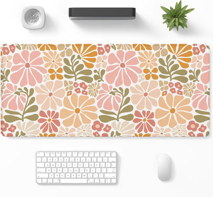 Desk Mat, Large Gaming Mouse Pad, 32" x 12", Boho Retro Floral