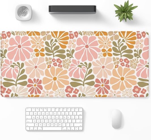 Desk Mat, Large Gaming Mouse Pad, 32" x 12", Boho Retro Floral