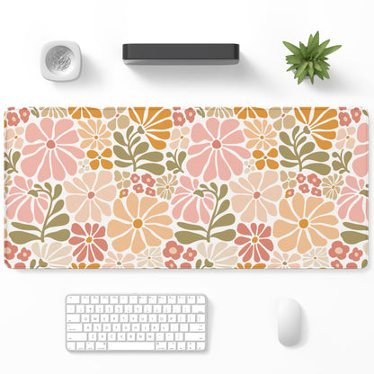 Desk Mat, Large Gaming Mouse Pad, 32" x 12", Boho Retro Floral
