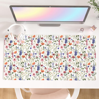 Faux Leather Large Mouse Pad, Office Desk Mat, 31.5"x15.7", Pink Floral