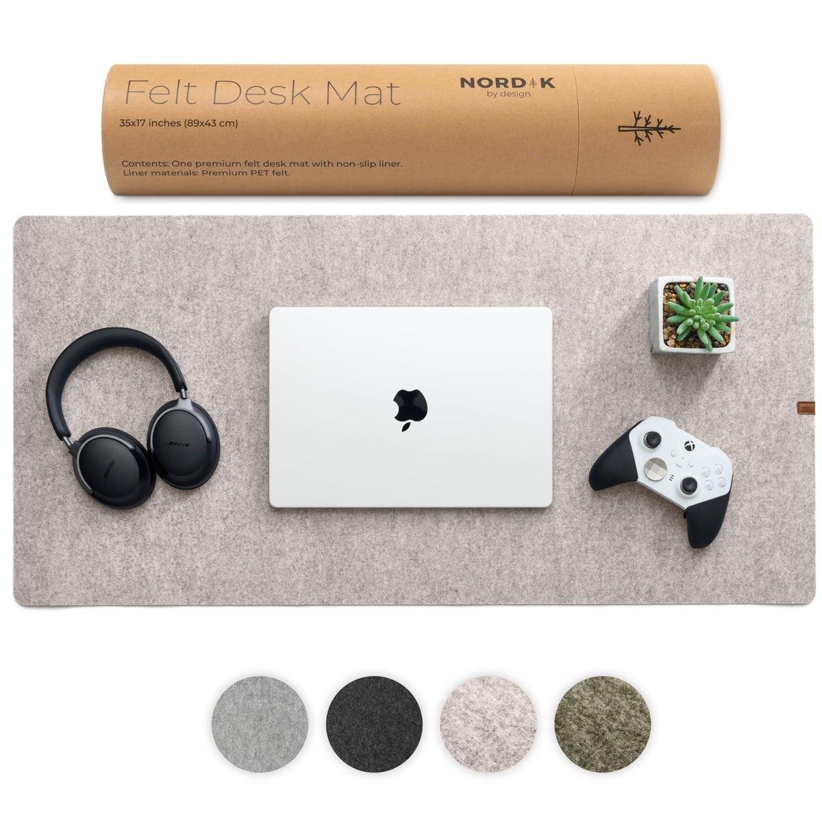 Nordik Felt Desk Mat - Large Felt Desk Pad - Timber Moss Green 35 x 17 in