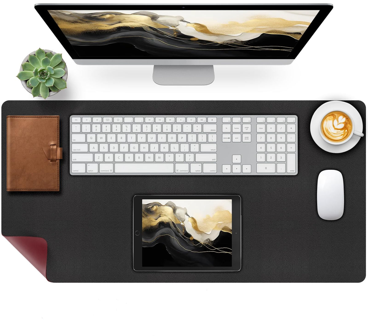 Bloss Blue Leather Desk Mat Protector,Leather Mouse Pad,Laptop Protector Desks Mat,Office Desks Mats,Keyboard Desks Mats,Computer Mat,Dual-Side Waterproof Desk Writing Pad for Office/Home.23.6"x 13.8"
