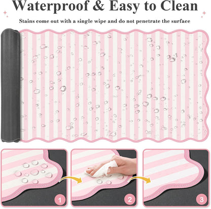 iCasso Cute Leather Desk Pad,Waterproof Scalloped Desk Mat for Women(Pink)