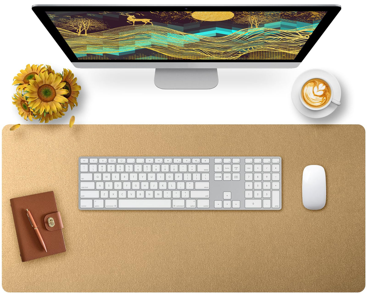 Leather Desk Pad, Mouse Pad, Non-Slip Desk Protector Mat, Leather Desk Blotter, Computer Desk Pad, Waterproof Desk Mat for Office Home Decor - Beige (31.5×15.7 Inches)