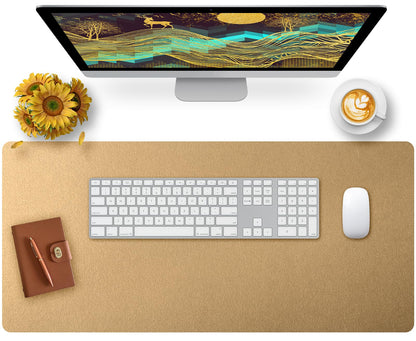 Leather Desk Pad, Mouse Pad, Non-Slip Desk Protector Mat, Leather Desk Blotter, Computer Desk Pad, Waterproof Desk Mat for Office Home Decor - Beige (31.5×15.7 Inches)
