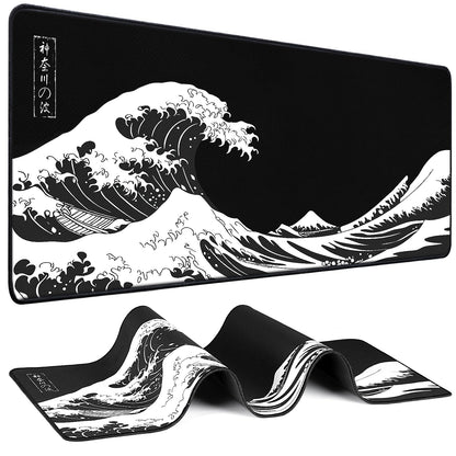 Mouse Pad Gaming - Desk Mat for Keyboard and Mouse - Kanagawa Large Mouse Pad for Desk, Japanese Sea Wave Mousepad (31.5 x 11.8inch) with Non-Slip Base, Desks Pad Mat for Game, Office and Home