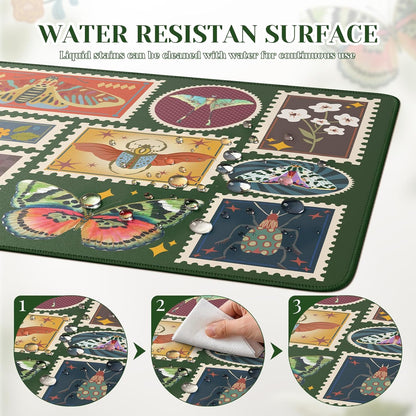 iCasso Vintage Desk Cover Mat, XXL Large Butterfly Mouse Pad, Olive Green