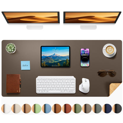 Aothia Double-Sided Desk Pad, 35.4" x 15.7"Leather Desk Mat, Eco Cork Desk Pad Protector,Large Mouse Pad,Waterproof Desk Blotter for Office/Home(Brown)