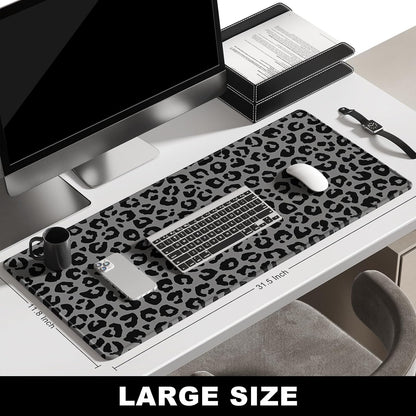 BOSOBO Extended Gaming Desk Mat, XXL Full Cover 31.5 x 11.8 Inches, Black Leopard Print
