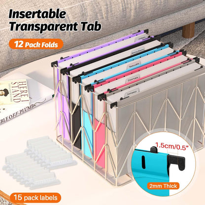 SHUTEX Extra Capacity Plastic Hanging File Folders,12 Pack,Letter, 6 Colors