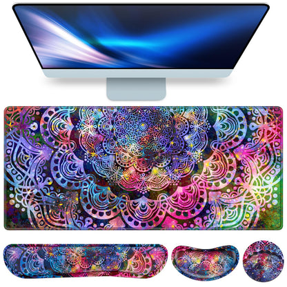 Desk Mat, Large Gaming Mouse Pad with Wrist Rest, 4in1 XXL Mousepad Floral