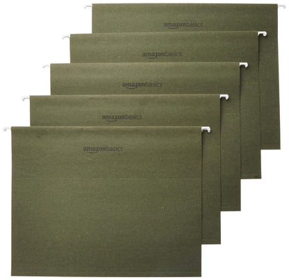 Amazon Basics Hanging File Folders with Adjustable Tabs for Document Organization, Letter Size, 8.5x11 inches, Black, 25-Pack
