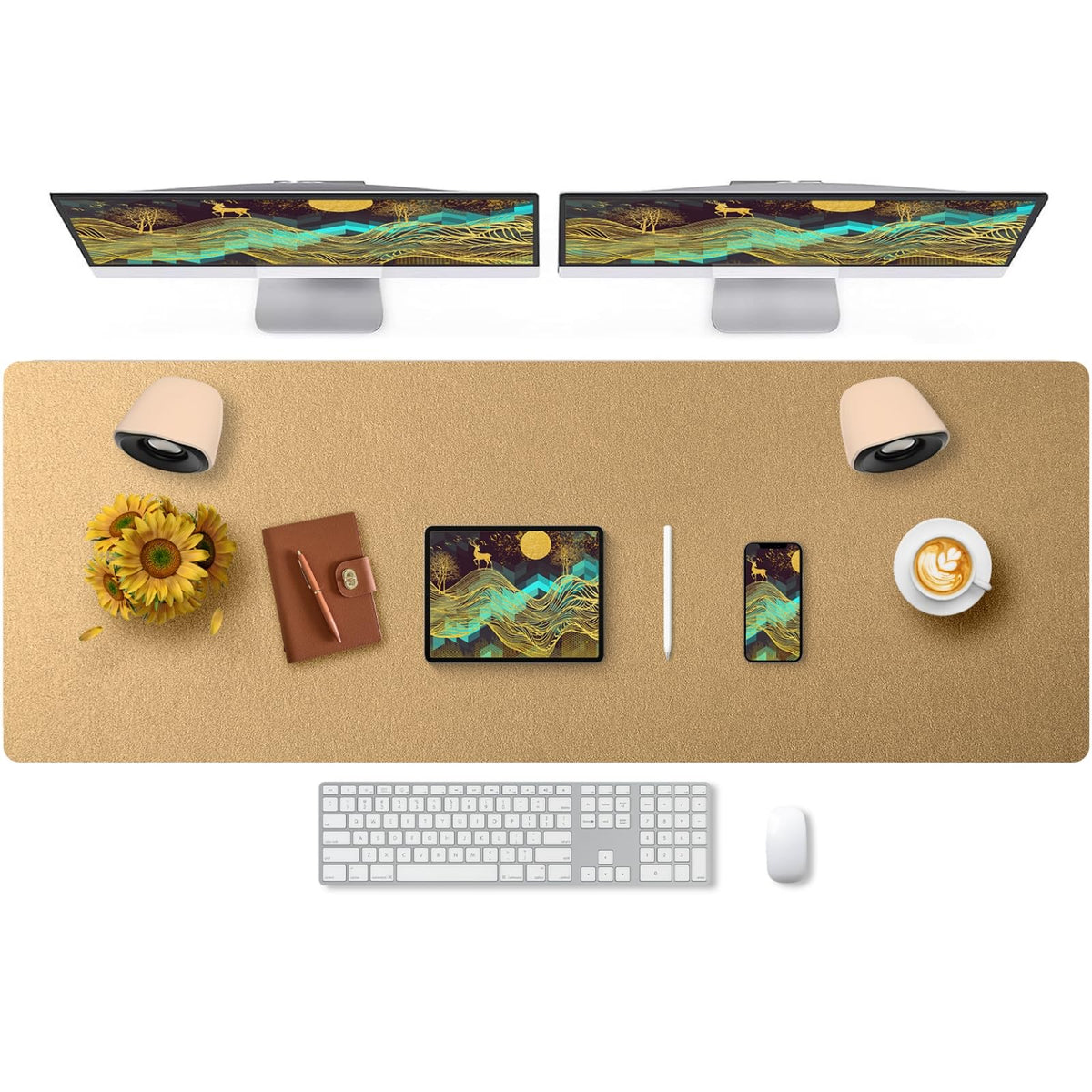 Leather Desk Pad, Mouse Pad, Non-Slip Desk Protector Mat, Leather Desk Blotter, Computer Desk Pad, Waterproof Desk Mat for Office Home Decor - Beige (31.5×15.7 Inches)