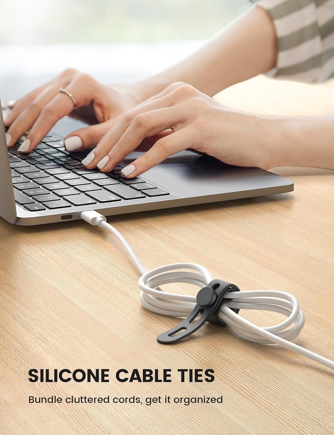 Lamicall 10 Pack Silicone Cable Ties Cord Organizer - Wire Management Wraps