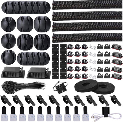 Cord Management Organizer Kit 4 Cable Sleeve split 192PCS Cable Management