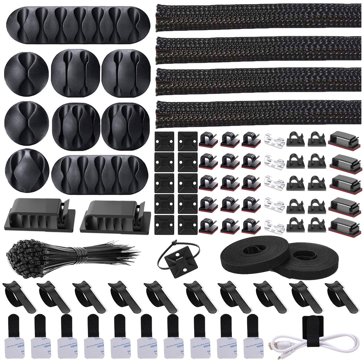 Cord Management Organizer Kit 4 Cable Sleeve split 192PCS Cable Management