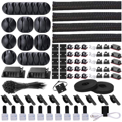 Cord Management Organizer Kit 4 Cable Sleeve split 192PCS Cable Management
