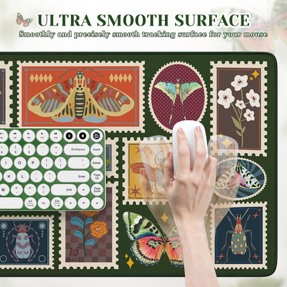 iCasso Vintage Desk Cover Mat, XXL Large Butterfly Mouse Pad, Olive Green