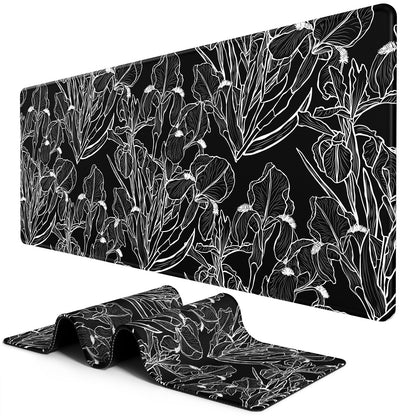 BOSOBO Extended Gaming Desk Mat, XXL Full Cover 31.5 x 11.8 Inches, Black Leopard Print