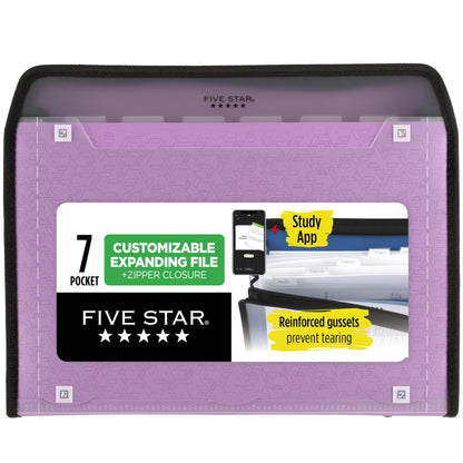Five Star Expanding File Organizer + Study App, 7-Pocket Accordian File Organizer, Zipper Closure, Holds 8-1/2" x 11" Paper, Black (350099A-ECM)
