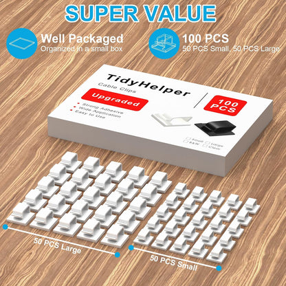TidyHelper 100 PCS Adhesive Cable Clips White, Small & Large