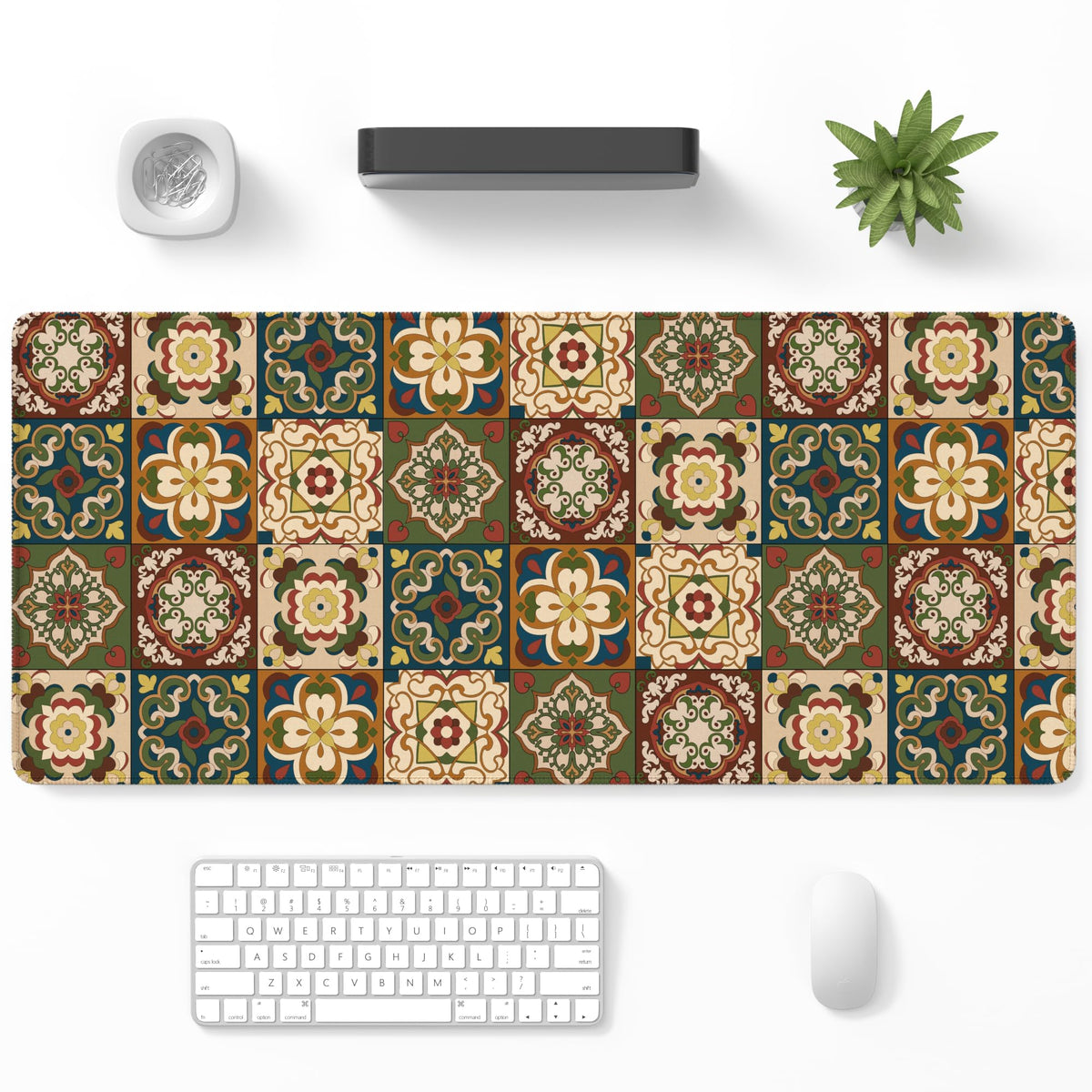 Desk Mat, Large Gaming Mouse Pad, 32" x 12", Boho Retro Floral