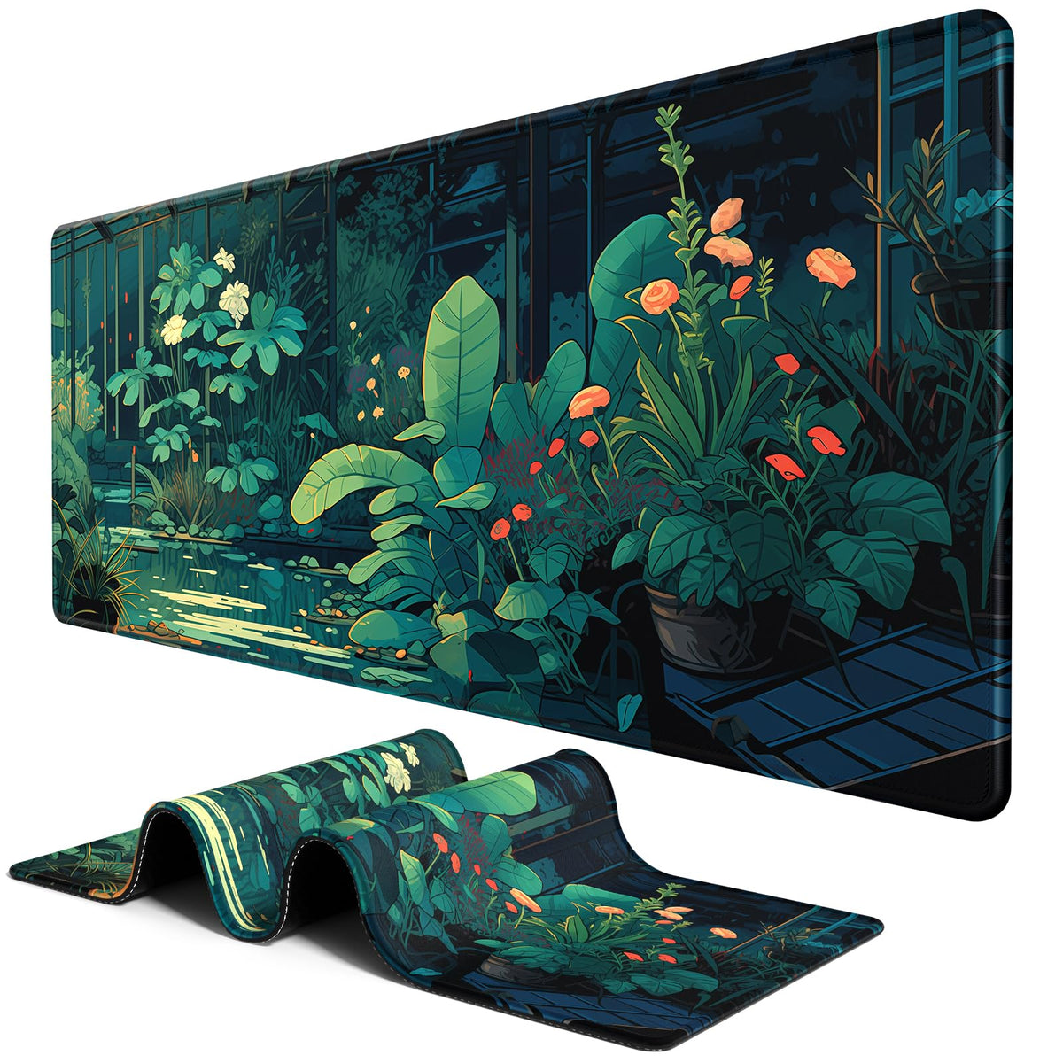 BOSOBO Extended Gaming Desk Mat, XXL Full Cover 31.5 x 11.8 Inches, Black Leopard Print