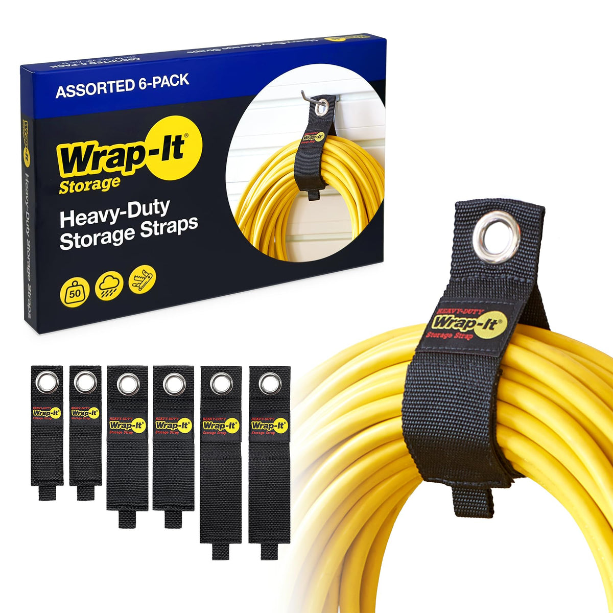 Heavy-Duty Wrap-It Storage Straps - Assorted 6-Pack