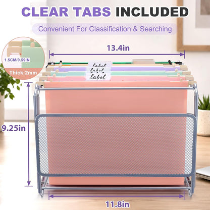 5 Pack Pastel Plastic Hanging File Folders, 2" Expansion Letter Size