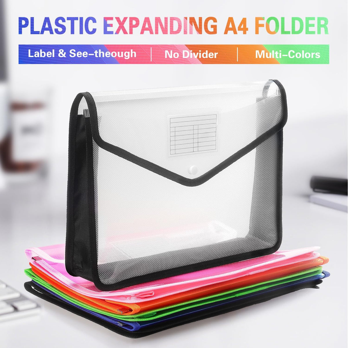 Tamaki Plastic Expanding File Folder, Fit Letter/A4 Size, Black, 1 Pack
