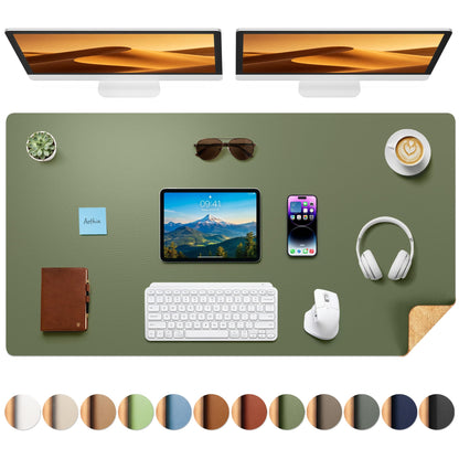 Aothia Double-Sided Desk Pad, 35.4" x 15.7"Leather Desk Mat, Eco Cork Desk Pad Protector,Large Mouse Pad,Waterproof Desk Blotter for Office/Home(Brown)