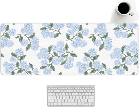 UTELKA Blue Desk Mat, Flroal Desk Matt for Desktop Mouse Pad 31.5x11.8