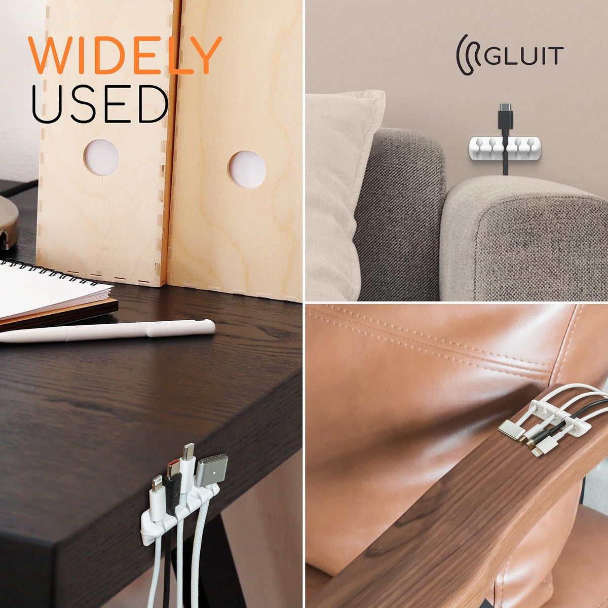 Cord Organizer for Desk, Nightstand Cable Holder, 5 Pack, Multislot, White
