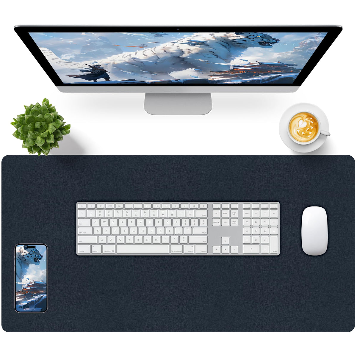 Leather Desk Pad, Mouse Pad, Non-Slip Desk Protector Mat, Leather Desk Blotter, Computer Desk Pad, Waterproof Desk Mat for Office Home Decor - Beige (31.5×15.7 Inches)