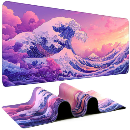 Mouse Pad Gaming - Desk Mat for Keyboard and Mouse - Kanagawa Large Mouse Pad for Desk, Japanese Sea Wave Mousepad (31.5 x 11.8inch) with Non-Slip Base, Desks Pad Mat for Game, Office and Home