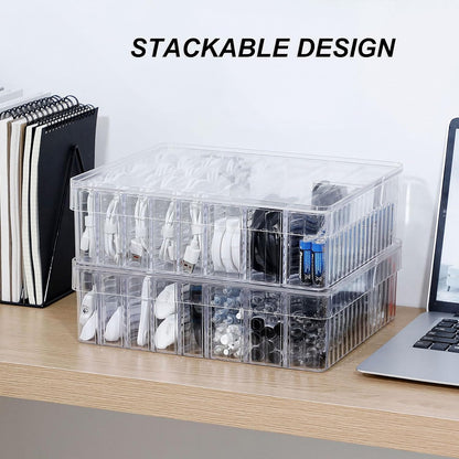 Large Cord Storage Box with Lid, Clear, Wire Ties Included