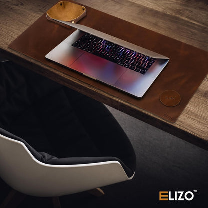 Elizo Real Leather Desk Mat Set (32x16) Large Desk Cover Desk Blotter Protector Computer Gaming Mouse Pad Table Laptop Office Desktop Accessories - Antique