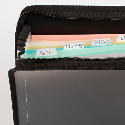 Five Star Expanding File Organizer + Study App, 7-Pocket Accordian File Organizer, Zipper Closure, Holds 8-1/2" x 11" Paper, Black (350099A-ECM)