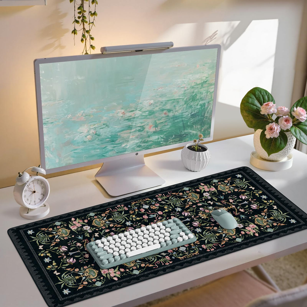 iCasso Desk Mat,Mouse Pad for Office Desk,35.4x15.7in,Pink Flowers
