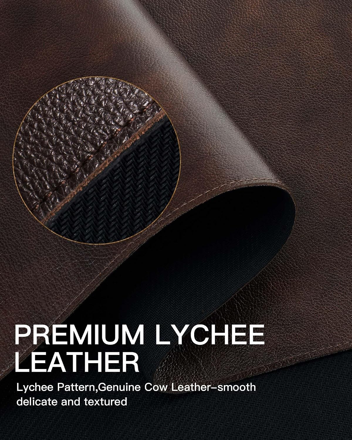 YSAGi Genuine Leather Desk Mat, 31.5"x15.8" Office Desk Pad, Thick Premium Table Pad with Stitched Line, Non-Slip Laptop Writing Pad with Rubber Base (Dark Brown, 31.5"x15.8")