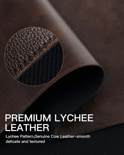 YSAGi Genuine Leather Desk Mat, 31.5"x15.8" Office Desk Pad, Thick Premium Table Pad with Stitched Line, Non-Slip Laptop Writing Pad with Rubber Base (Dark Brown, 31.5"x15.8")